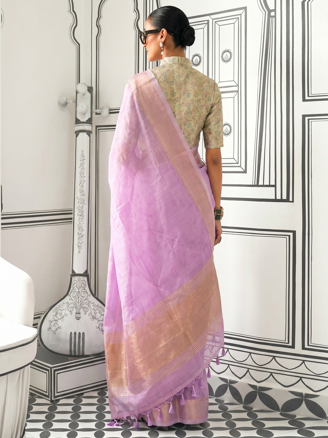 Purple Woven Zari Chiffon Saree - Image 1