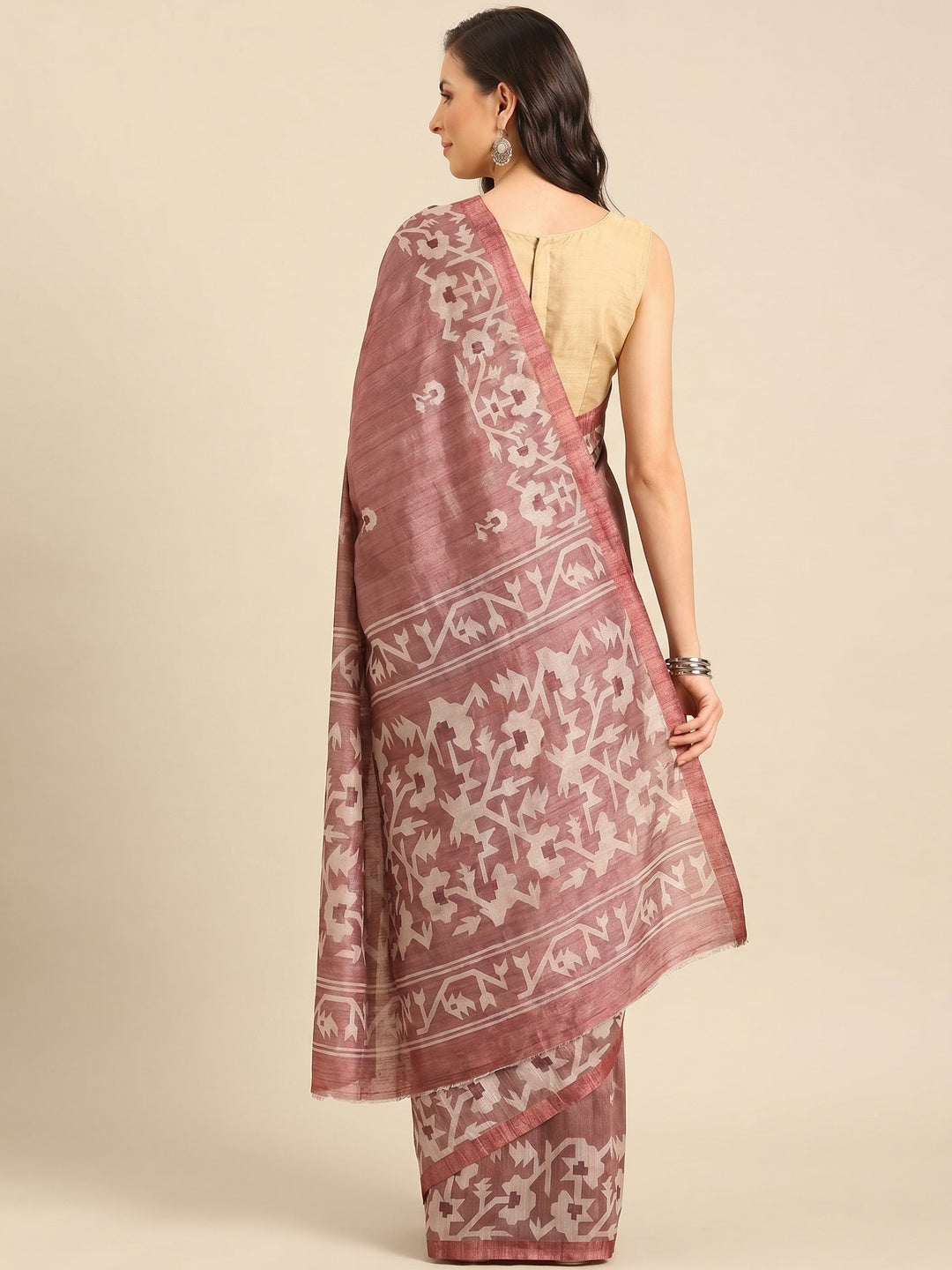 Dusty Rose Pink Digital Printed Cotton Blend Saree - Image 1