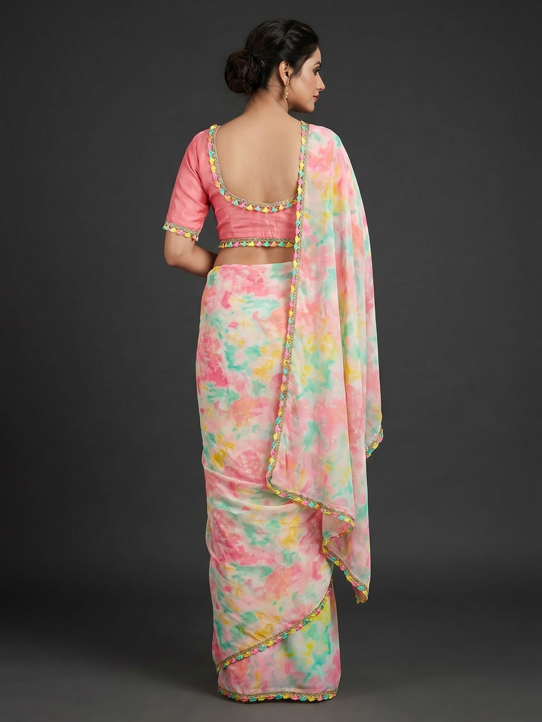 Peach Abstract Printed Georgette Saree - Image 2