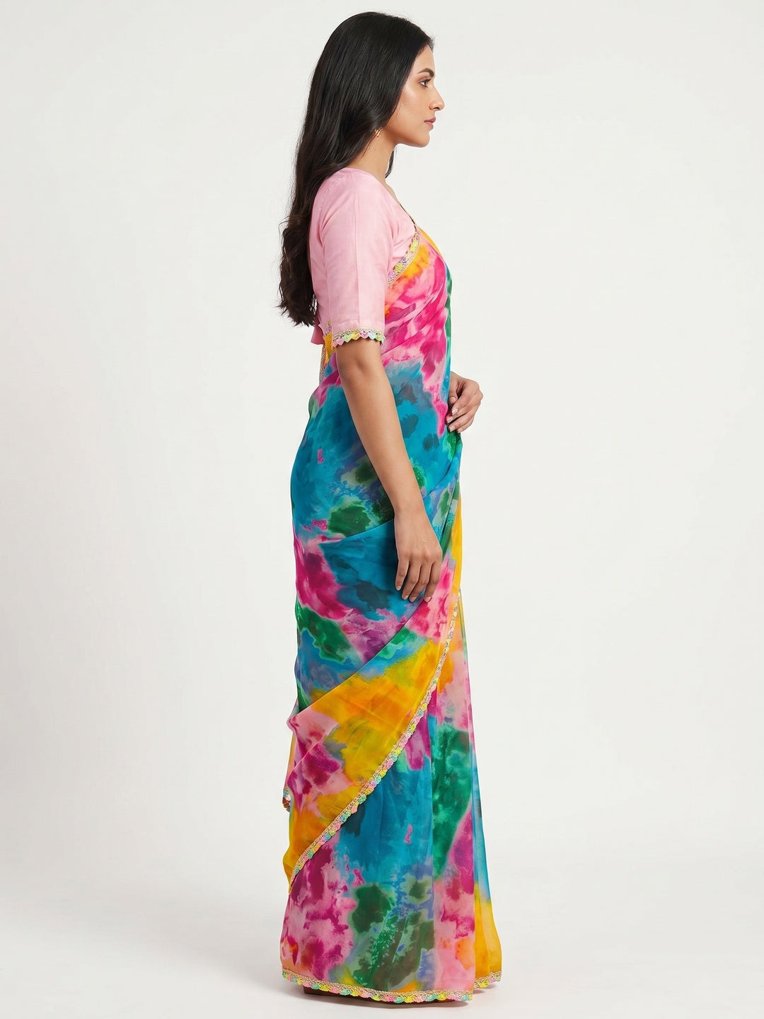 Multicolor Abstract Printed Georgette Saree - Image 3
