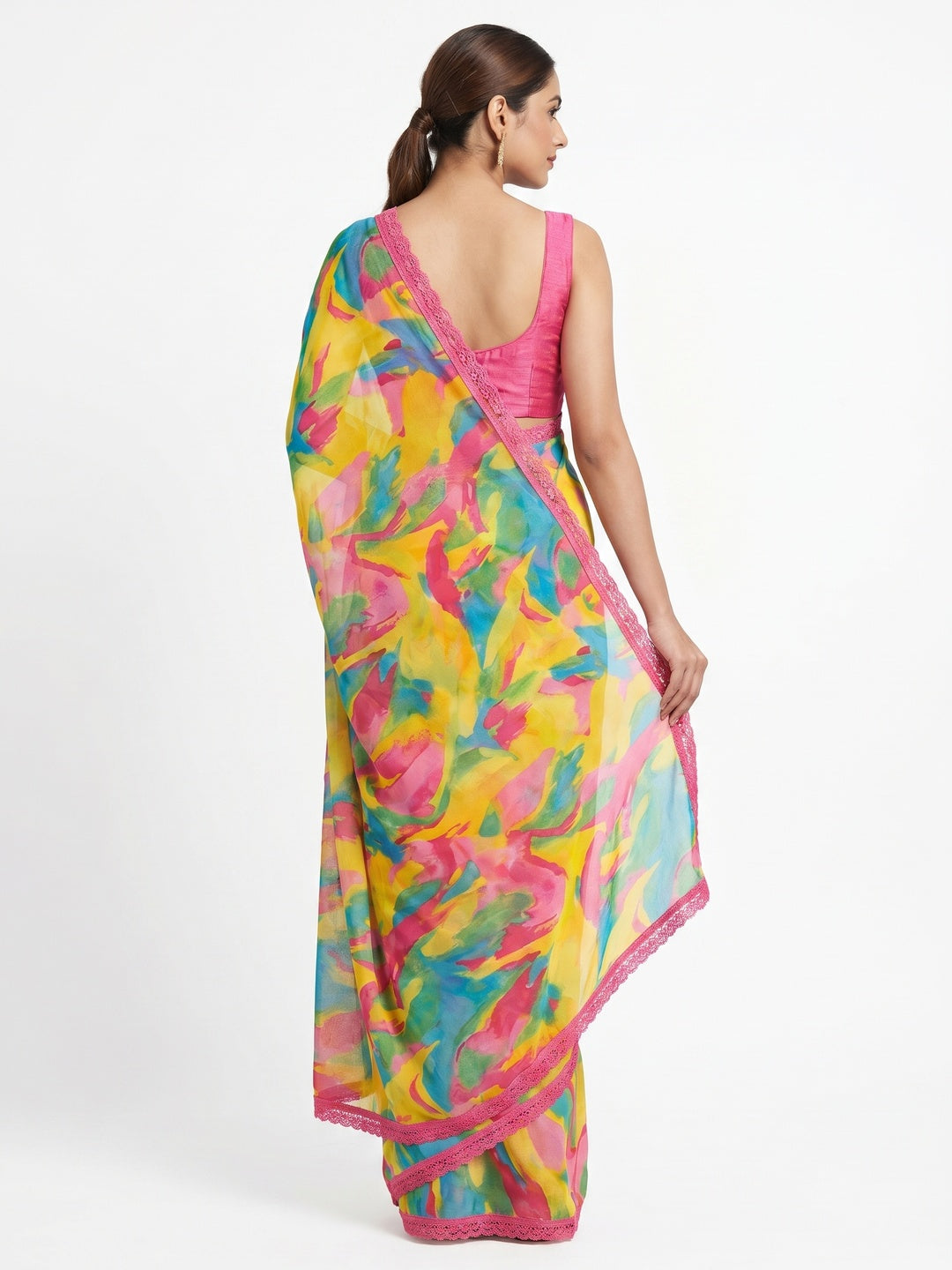 Multicolor Abstract Printed Georgette Saree - Image 2