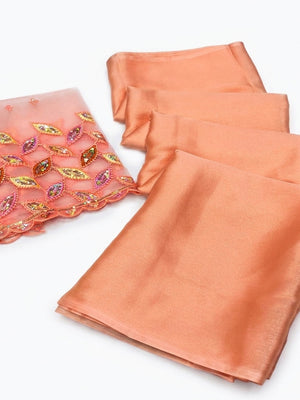 Orange Solid Chiffon Saree - Image 2