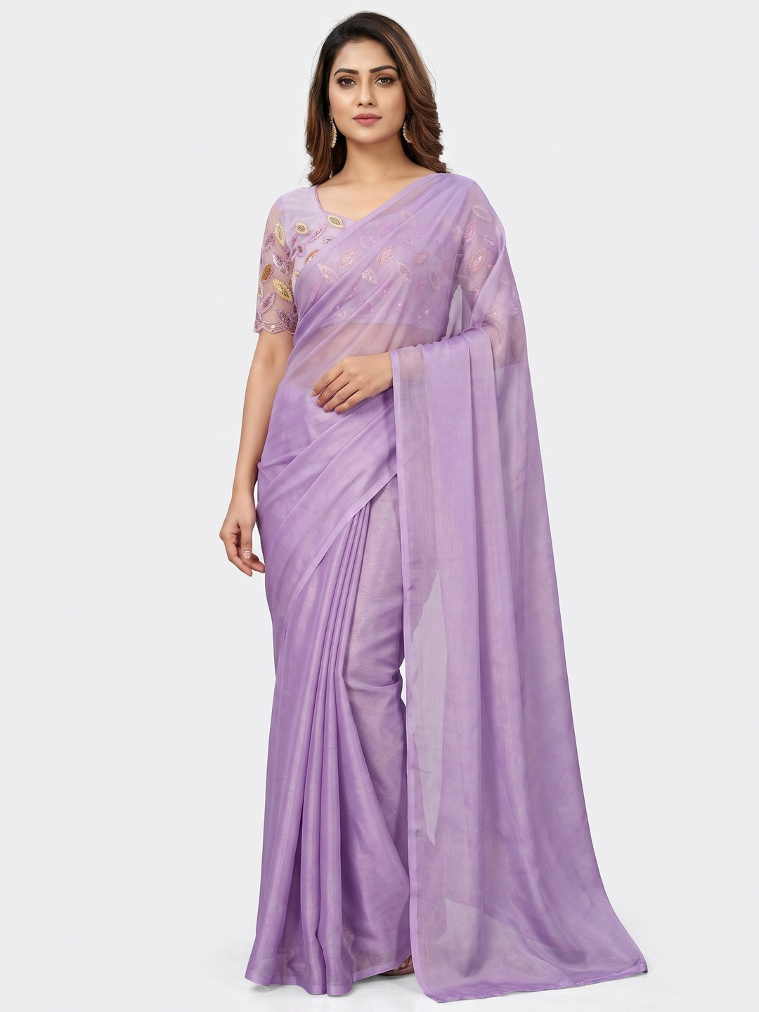 Lavender Solid Chiffon Saree - Image 1