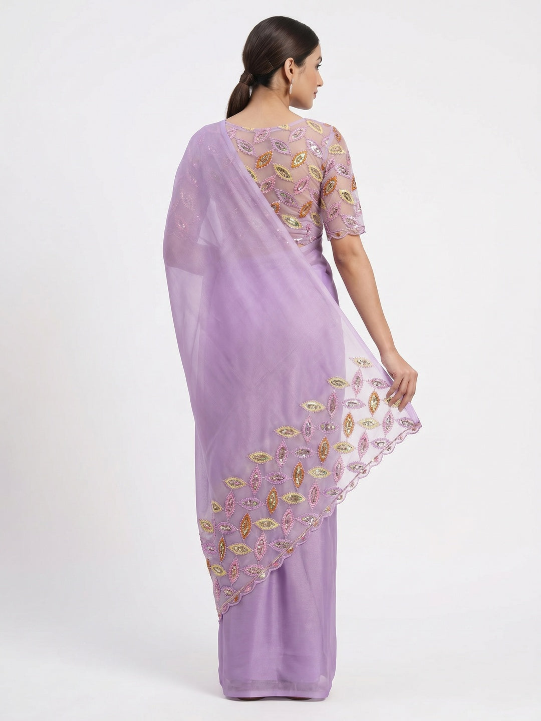 Lavender Solid Chiffon Saree - Image 2