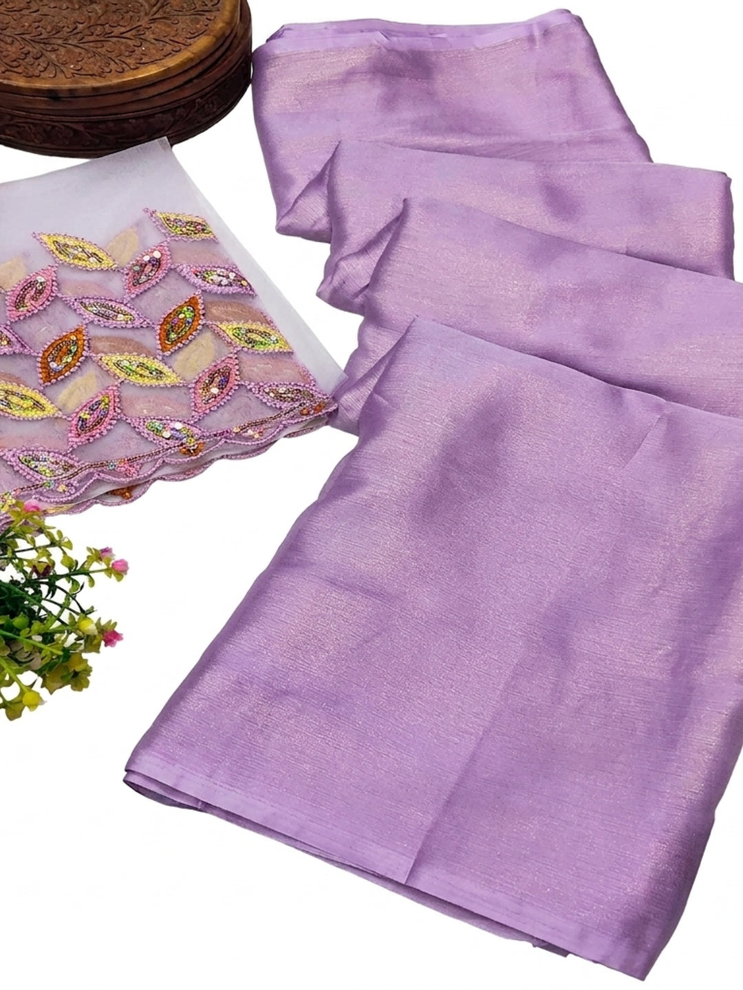 Lavender Solid Chiffon Saree - Image 3