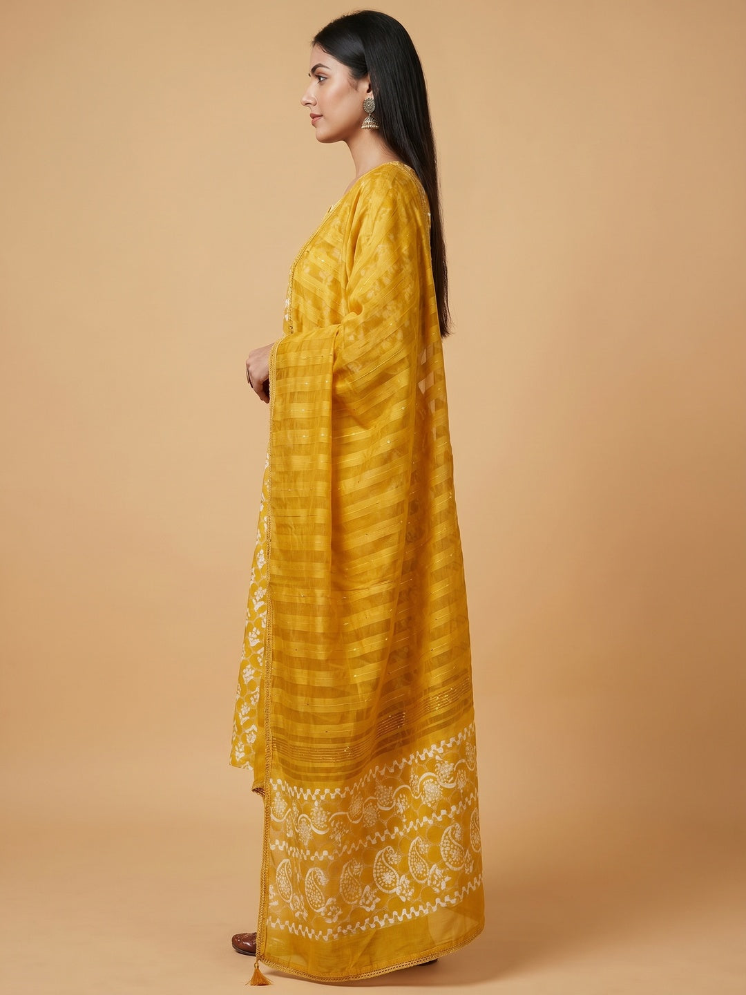 Mustard Floral Printed Pure Cotton Dress Material - Image 3