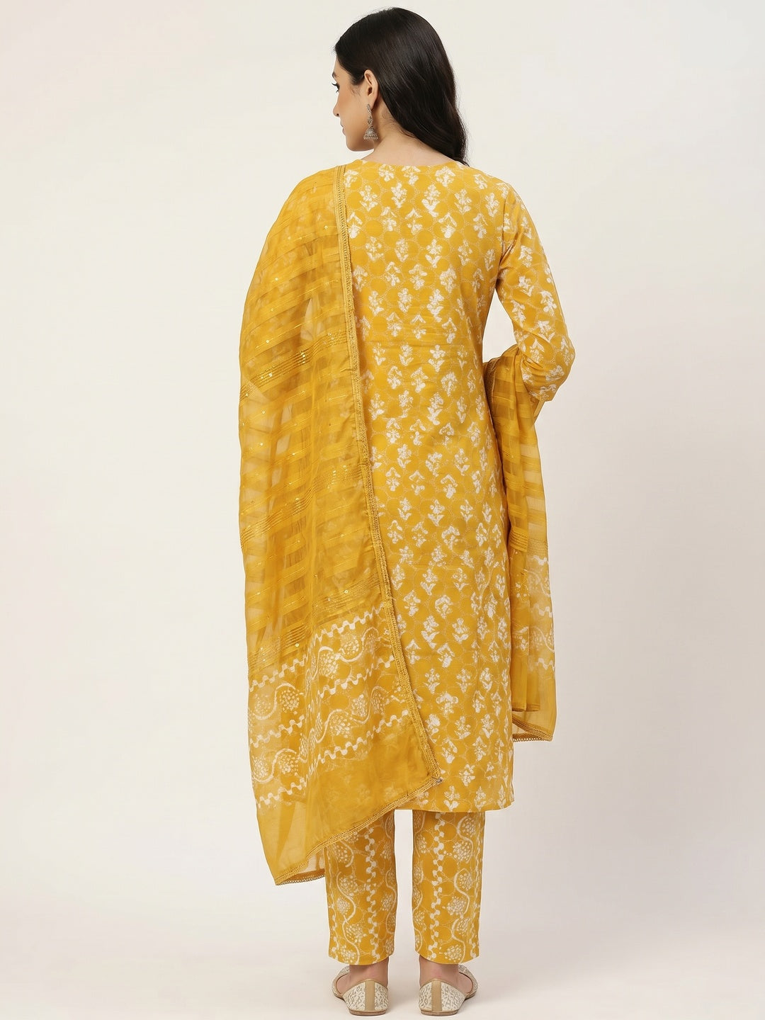 Mustard Floral Printed Pure Cotton Dress Material - Image 2