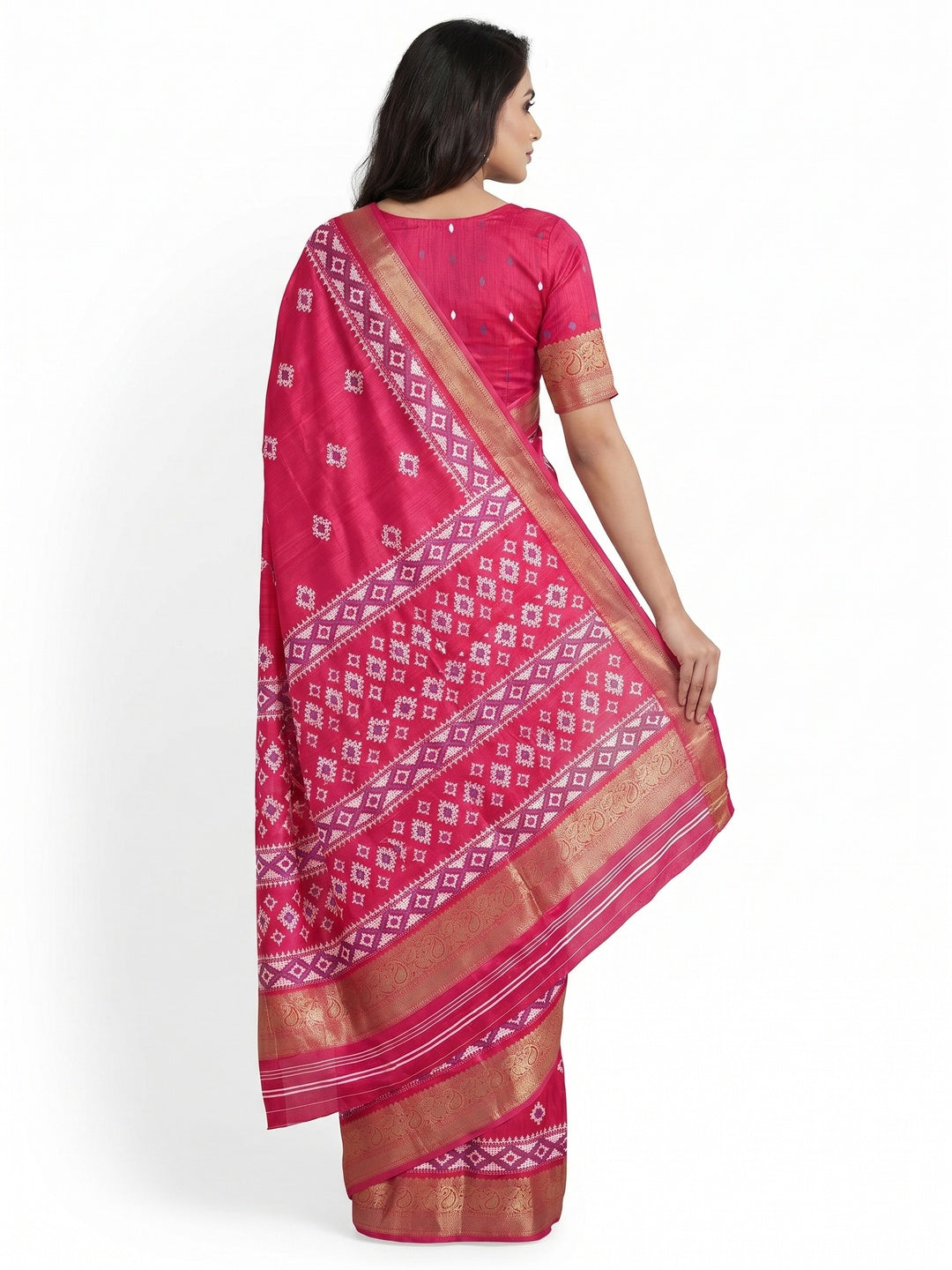 Pink Printed With Weaving Border Pure Cotton Saree - Image 2