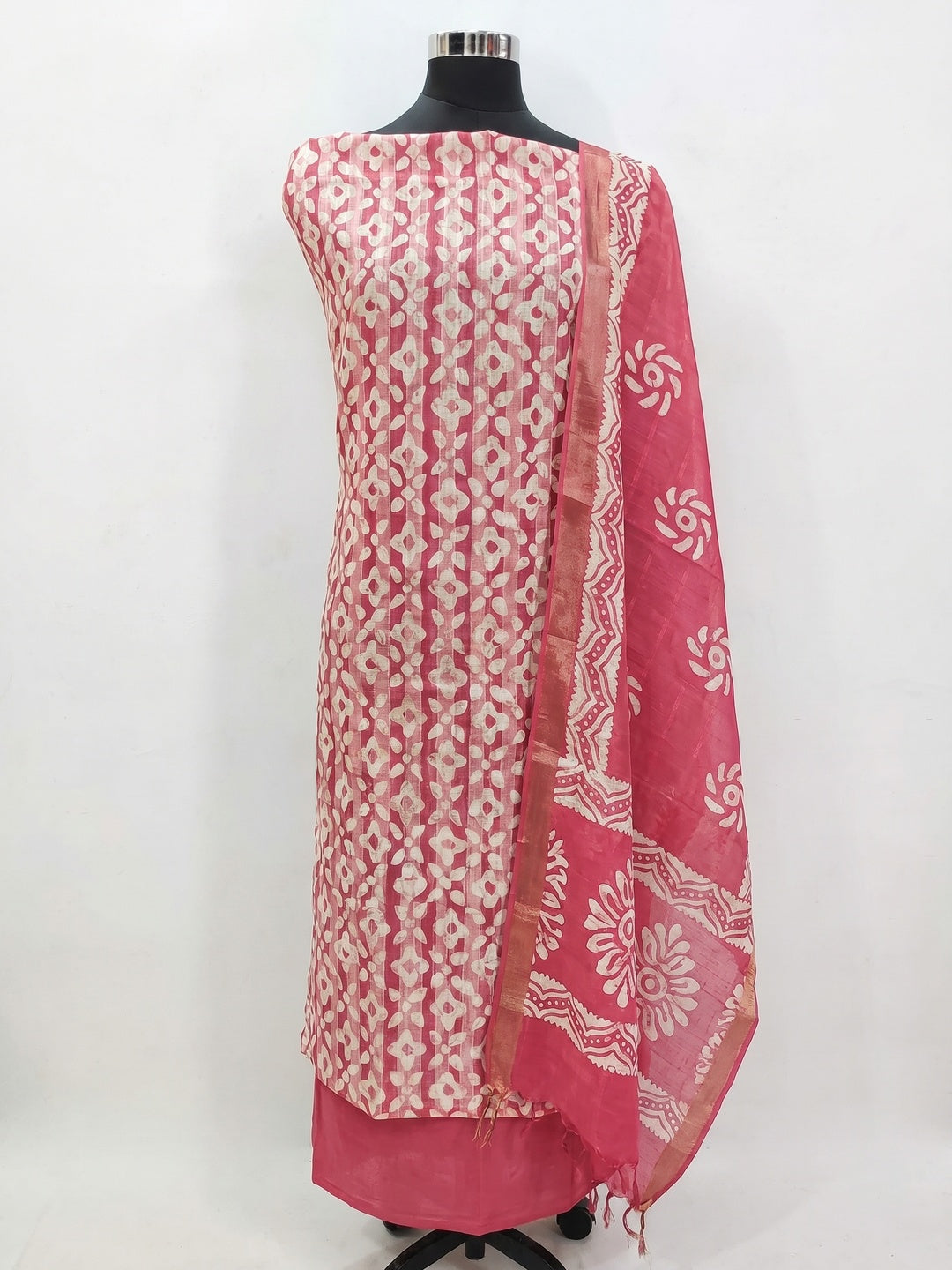 Pink Printed Pure Cotton Dress Material - Image 1
