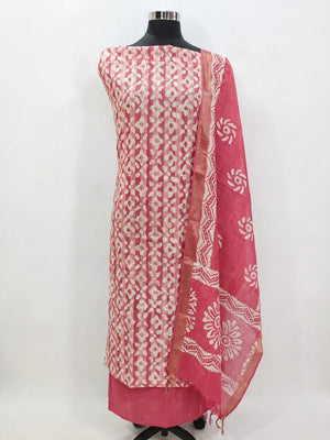 Pink Printed Pure Cotton Dress Material - Image 1