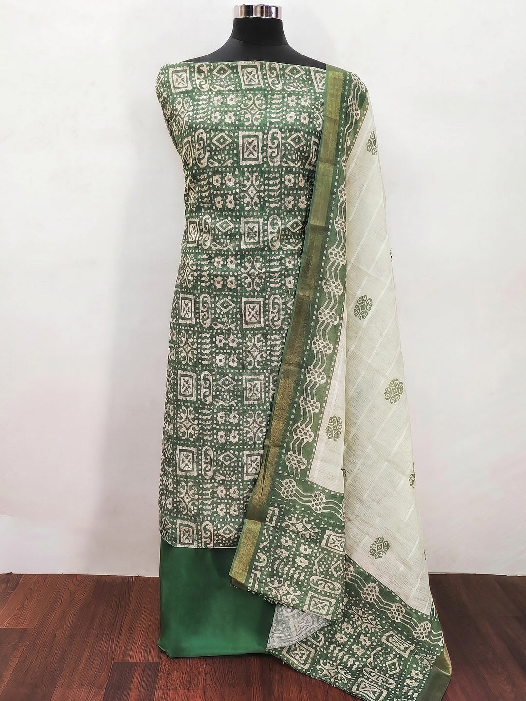 Green Printed Pure Cotton Dress Material - Image 2