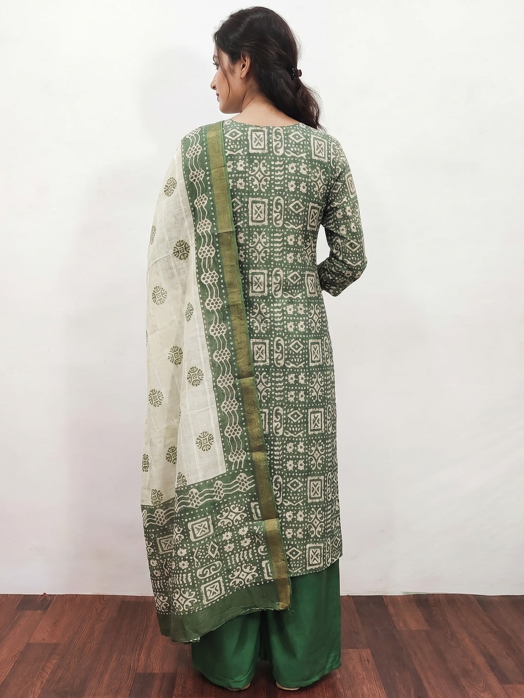 Green Printed Pure Cotton Dress Material - Image 4