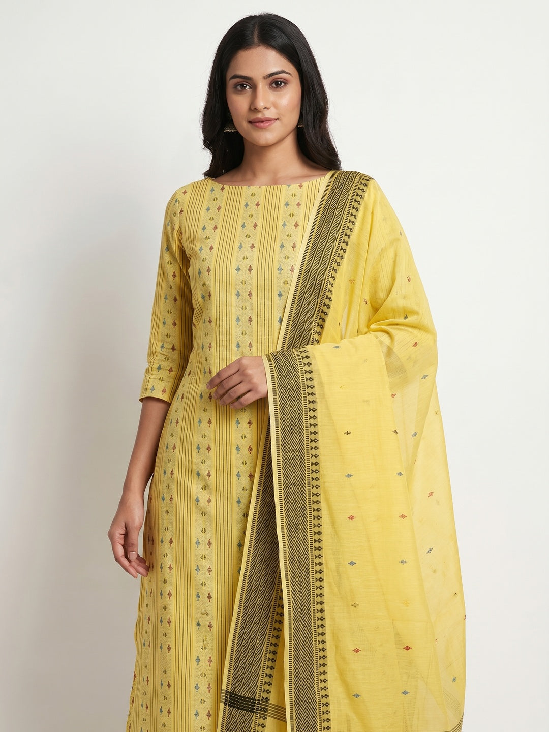 Yellow Woven Pure Cotton Dress Material - Image 1