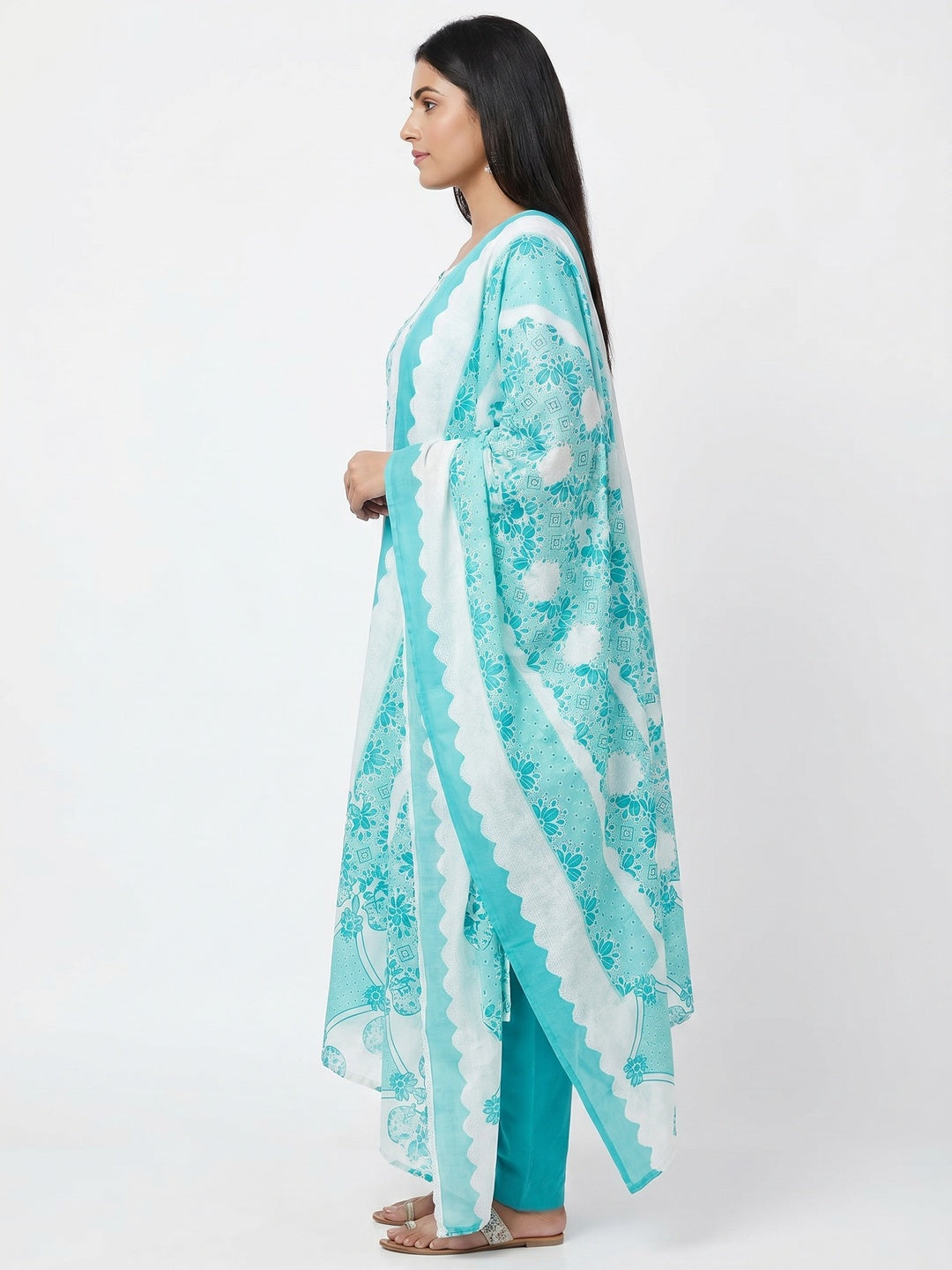 Blue Floral Printed Pure Cotton Dress Material - Image 3