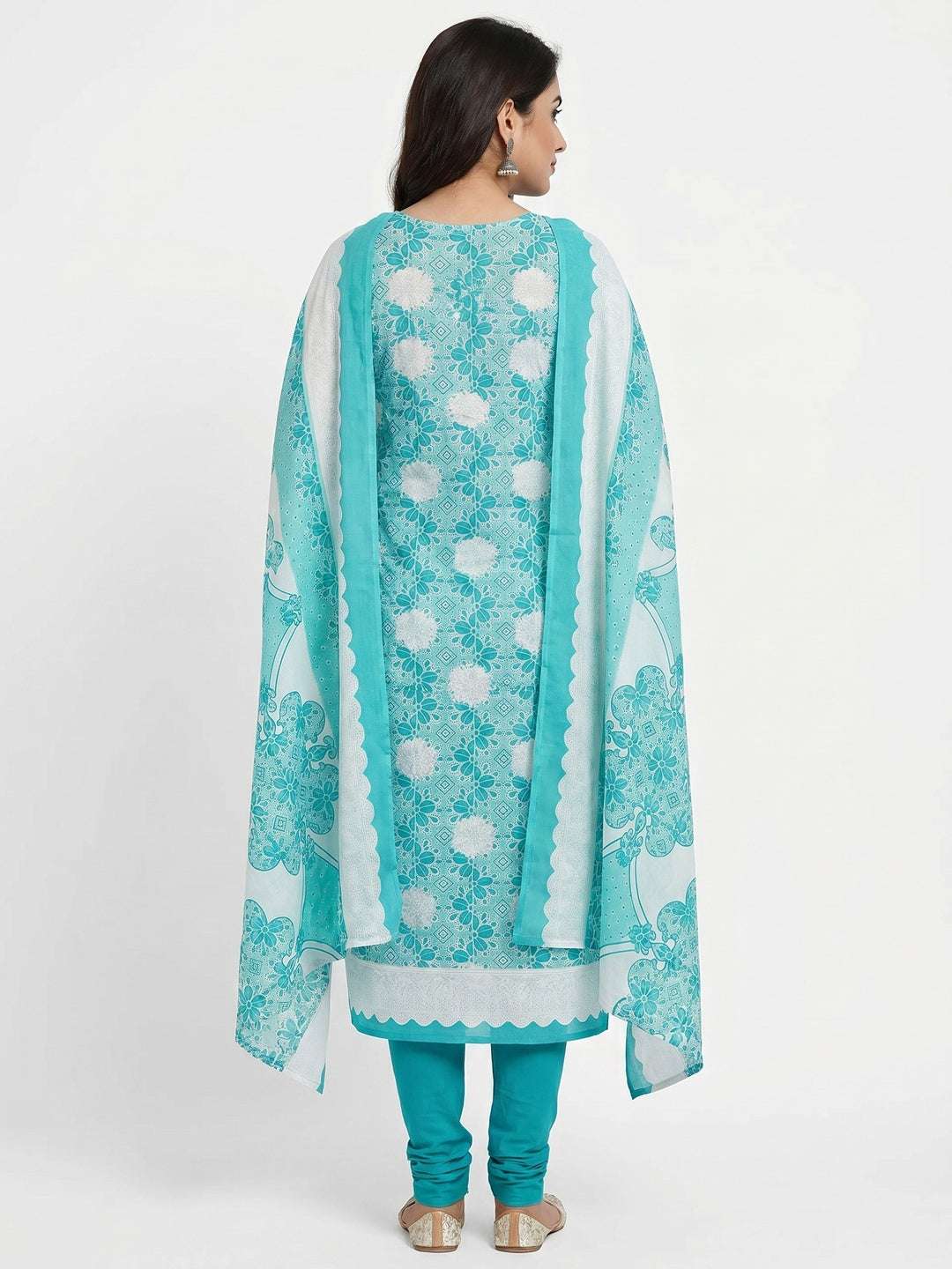 Blue Floral Printed Pure Cotton Dress Material - Image 2