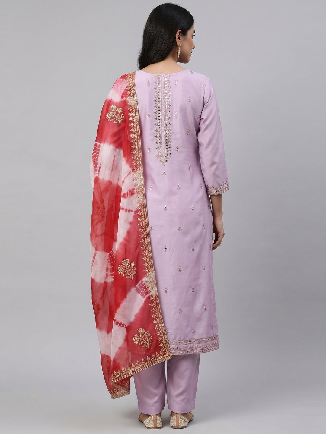 Light Purple Sequins Embroidered Cotton Silk Dress Material - Image 2