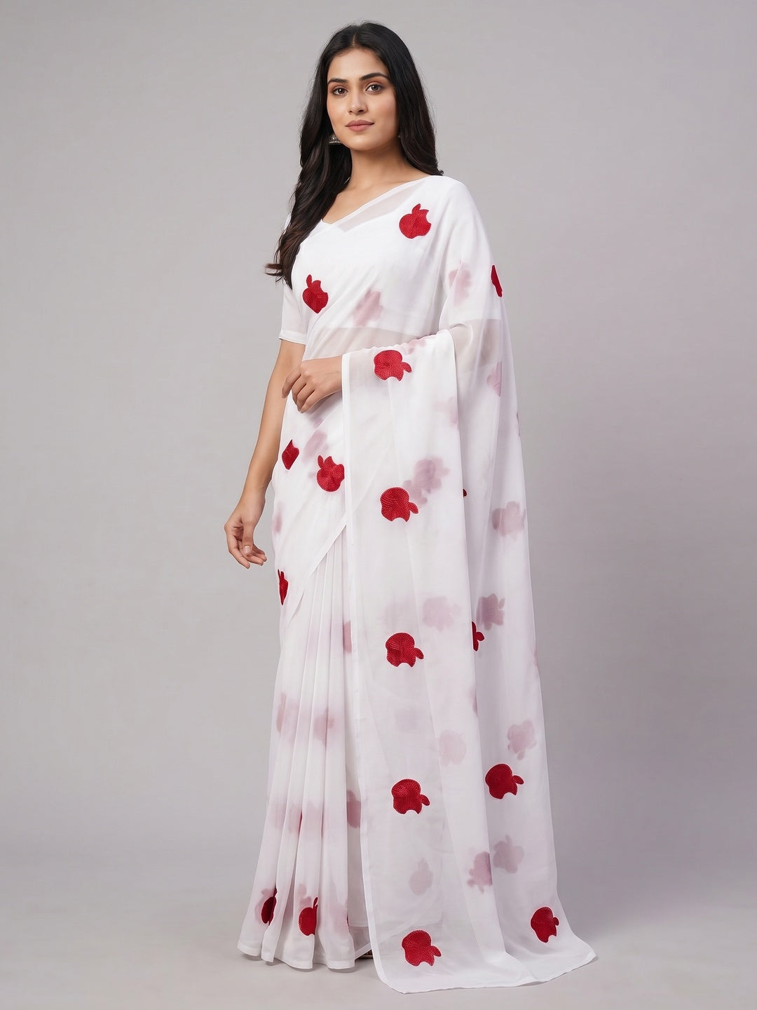 White Embroidered Georgette Saree - Image 1