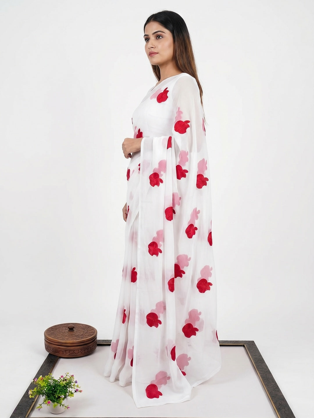 White Embroidered Georgette Saree - Image 2