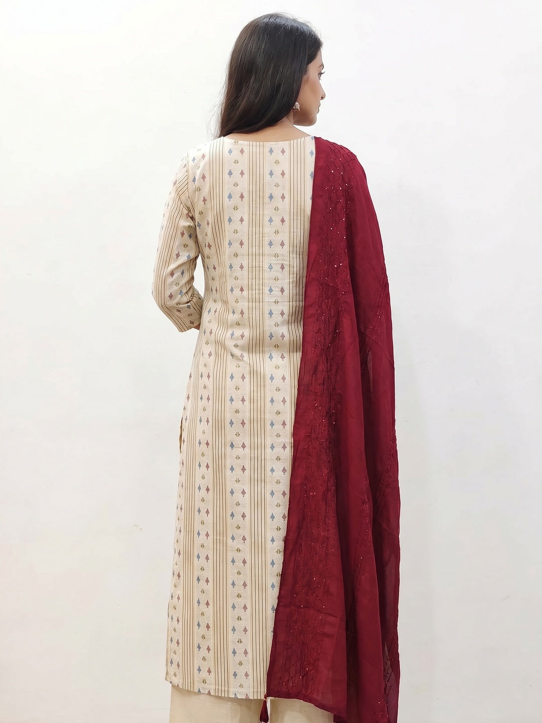 Cream Woven Pure Cotton Dress Material - Image 2