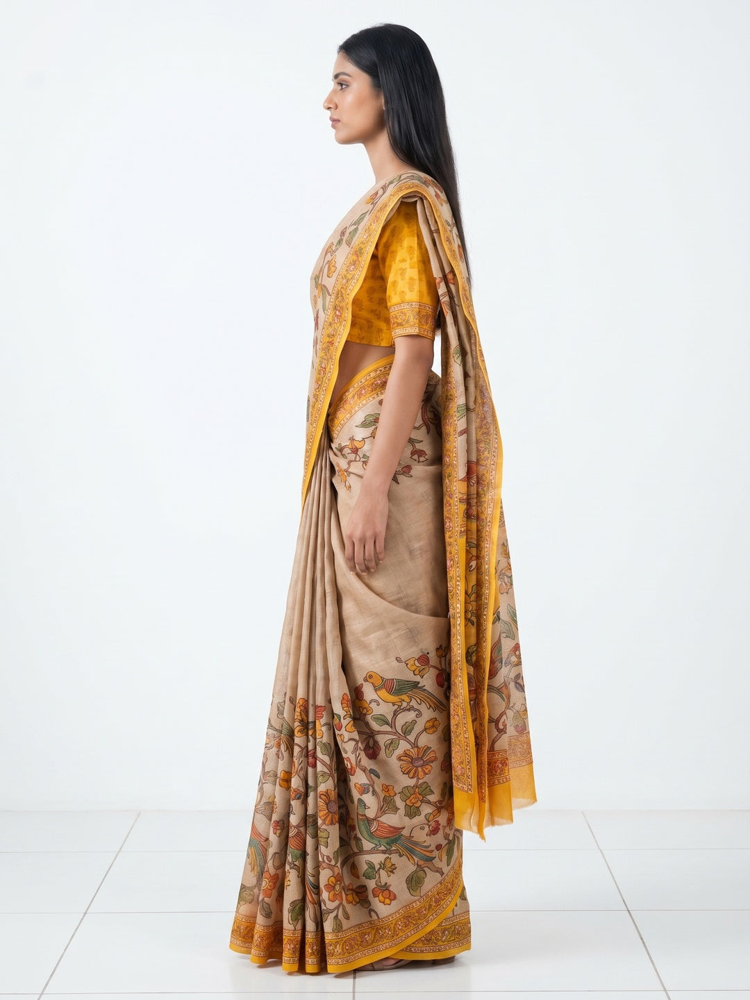 Chikoo Digital Printed Linen Saree - Image 2