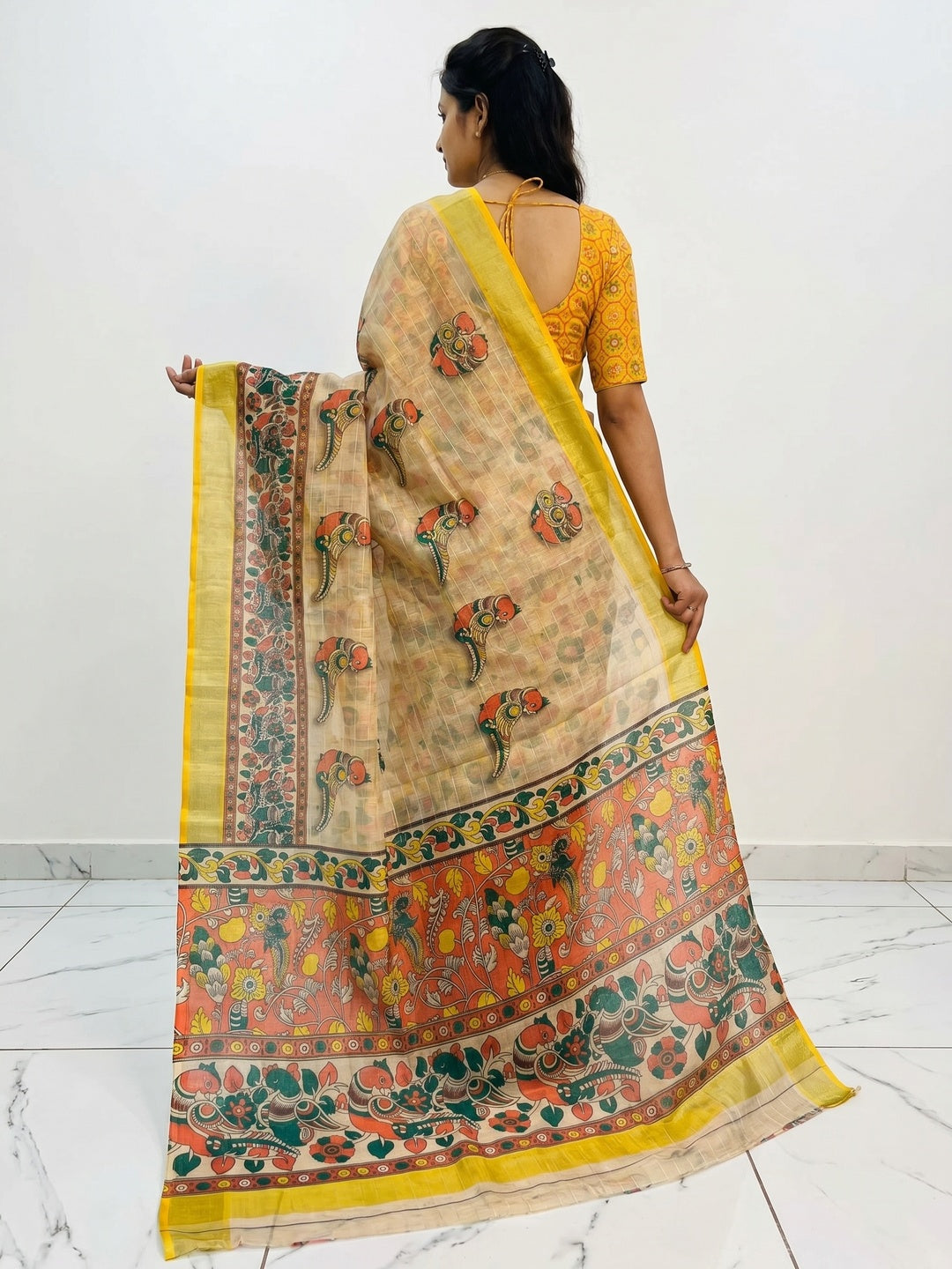 Chikoo Digital Printed Linen Saree - Image 3