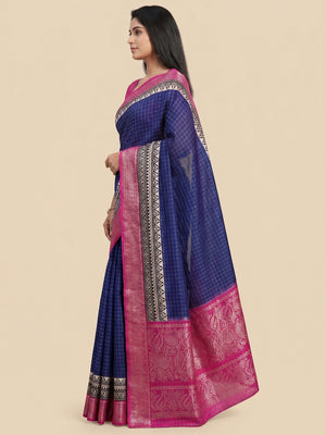 Navy Blue Zari Woven Dola Silk Saree - Image 1