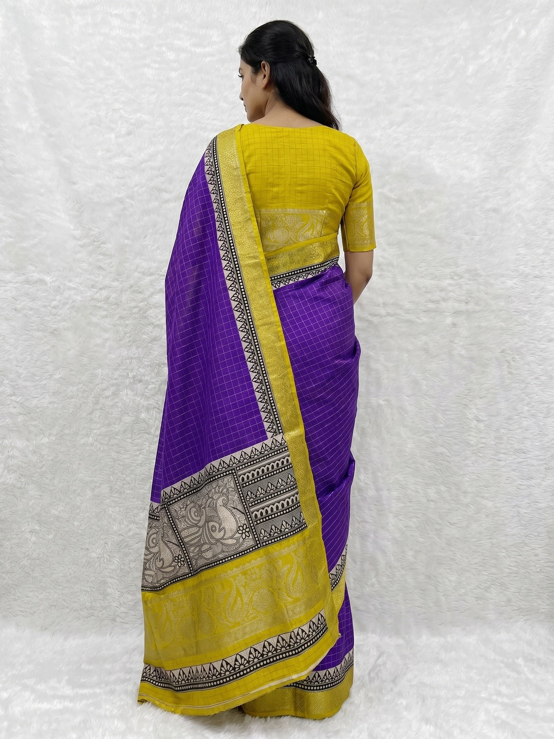 Purple & Yellow Zari Woven Dola Silk Saree - Image 2