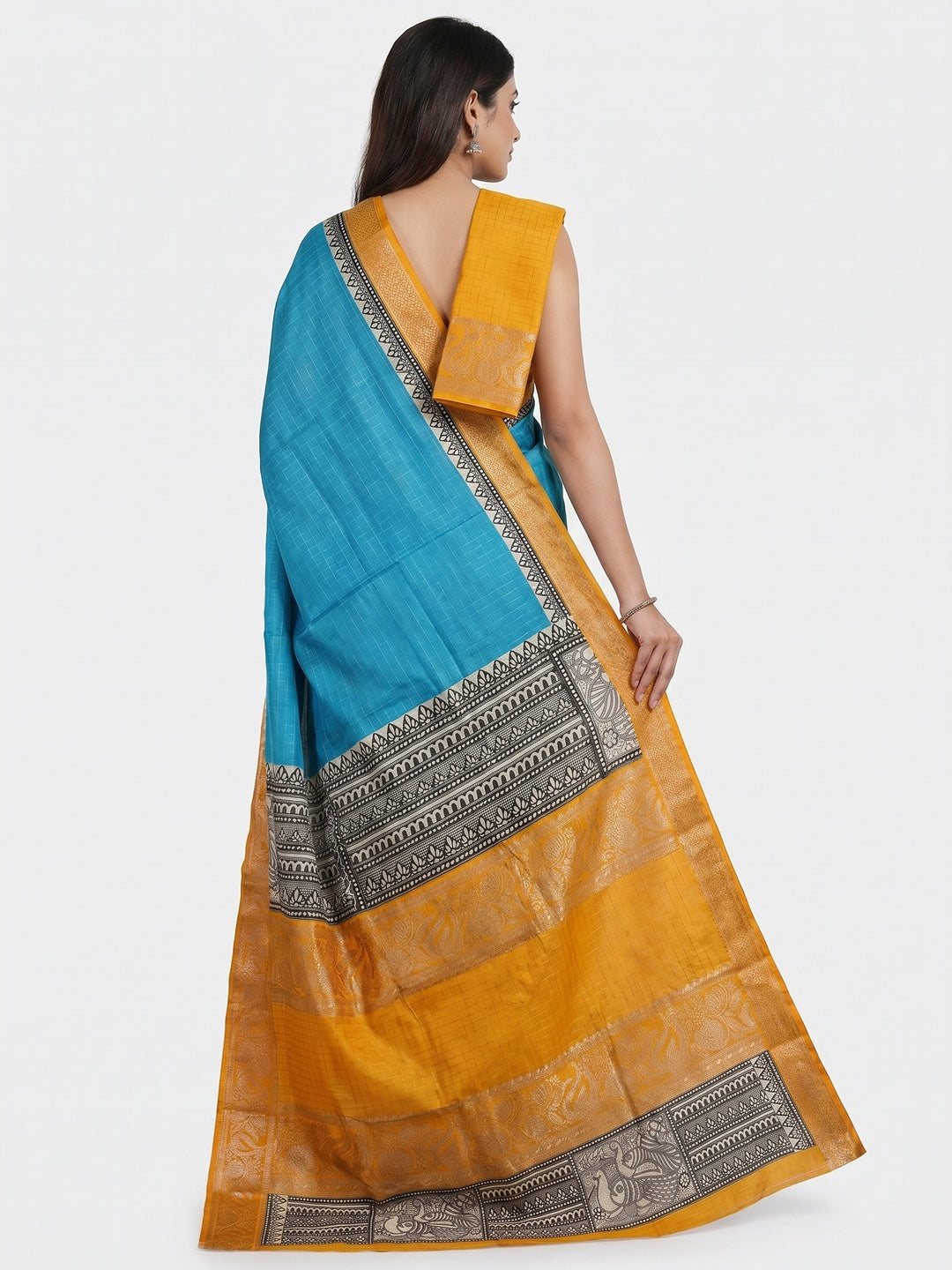 Sky Blue Zari Woven Dola Silk Saree - Image 4