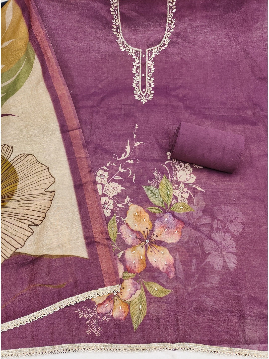 Peachmode Purple Pure Cotton Lilian Dress Material with Embroidered Dupatta - Image 4