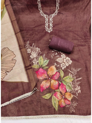 Peachmode Brown Pure Cotton Lilian Dress Material with Embroidered Dupatta - Image 2