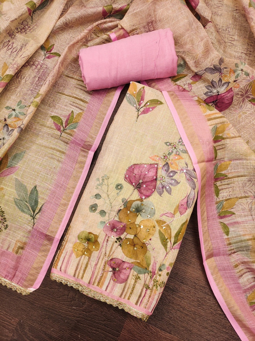 Peachmode Pink Pure Cotton Lilian Dress Material with Embroidered Dupatta - Image 3