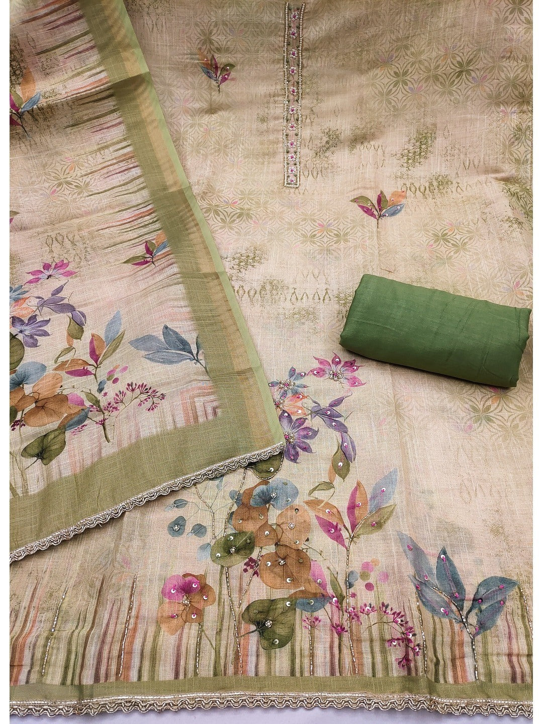 Peachmode Green Pure Cotton Lilian Dress Material with Embroidered Dupatta - Image 4