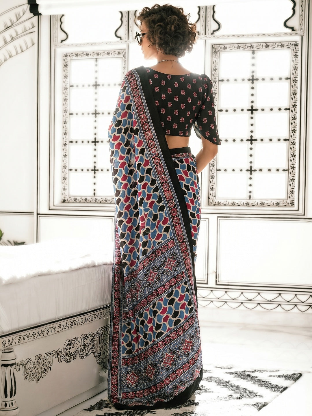 Multicolor Printed Crepe Saree - Image 2