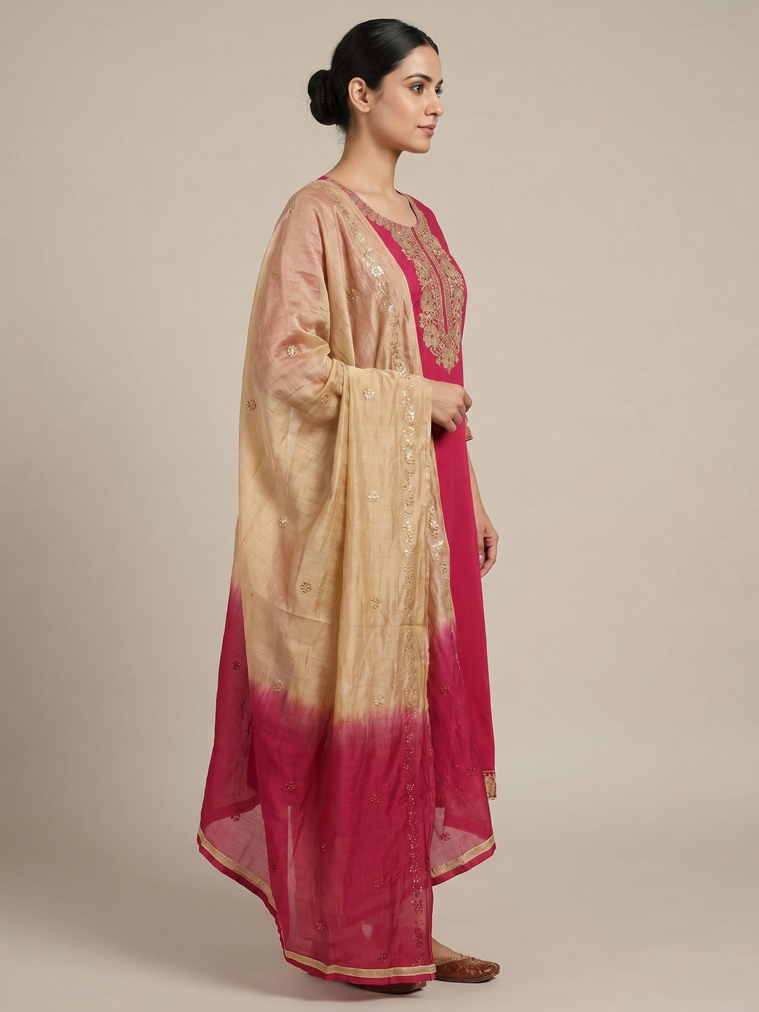 Pink Floral Sequins Embroidered Pure Cotton Dress Material - Image 2