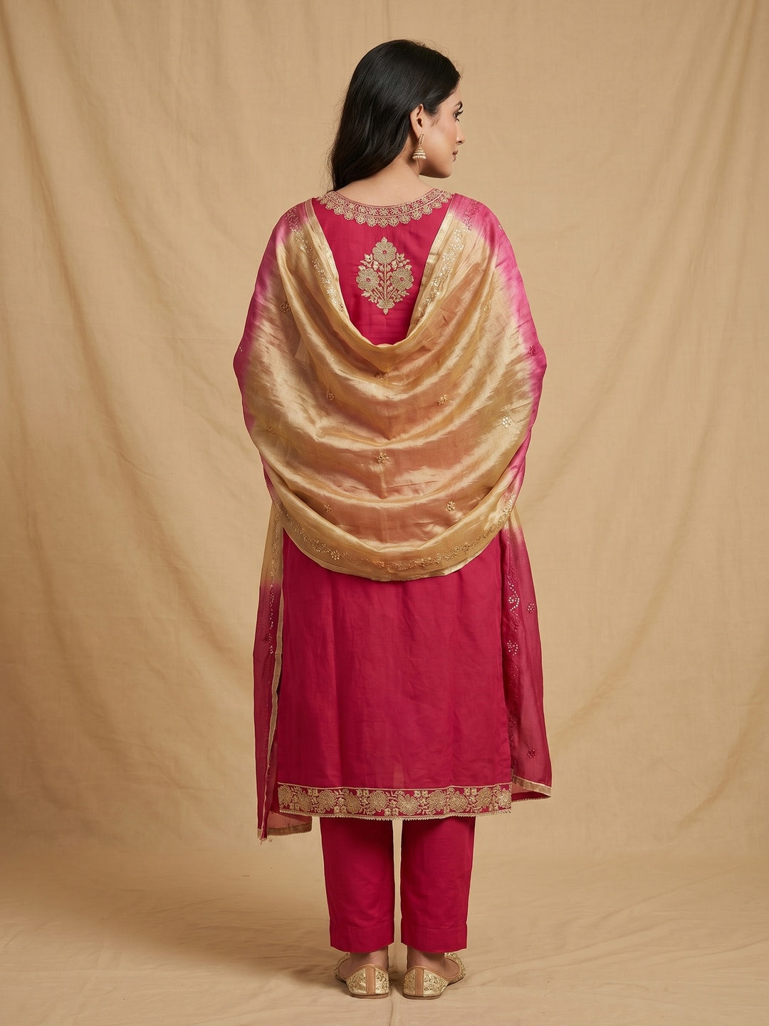 Pink Floral Sequins Embroidered Pure Cotton Dress Material - Image 3