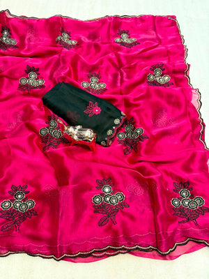 Peachmode Magenta Rangoli Silk Saree with Mirror and Embroidery Work - Image 2