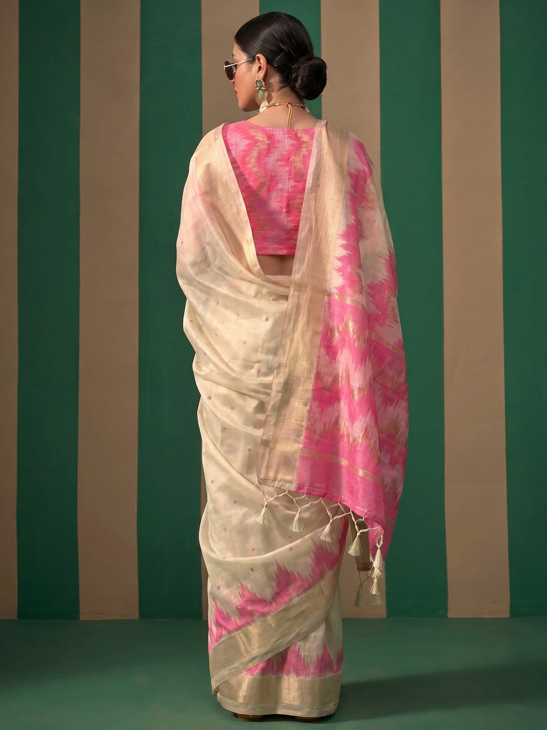 Cream Woven Cotton Silk Saree - Image 1