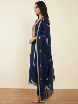 Navy Blue Sequins Embroidered Georgette Dress Material - Image 1