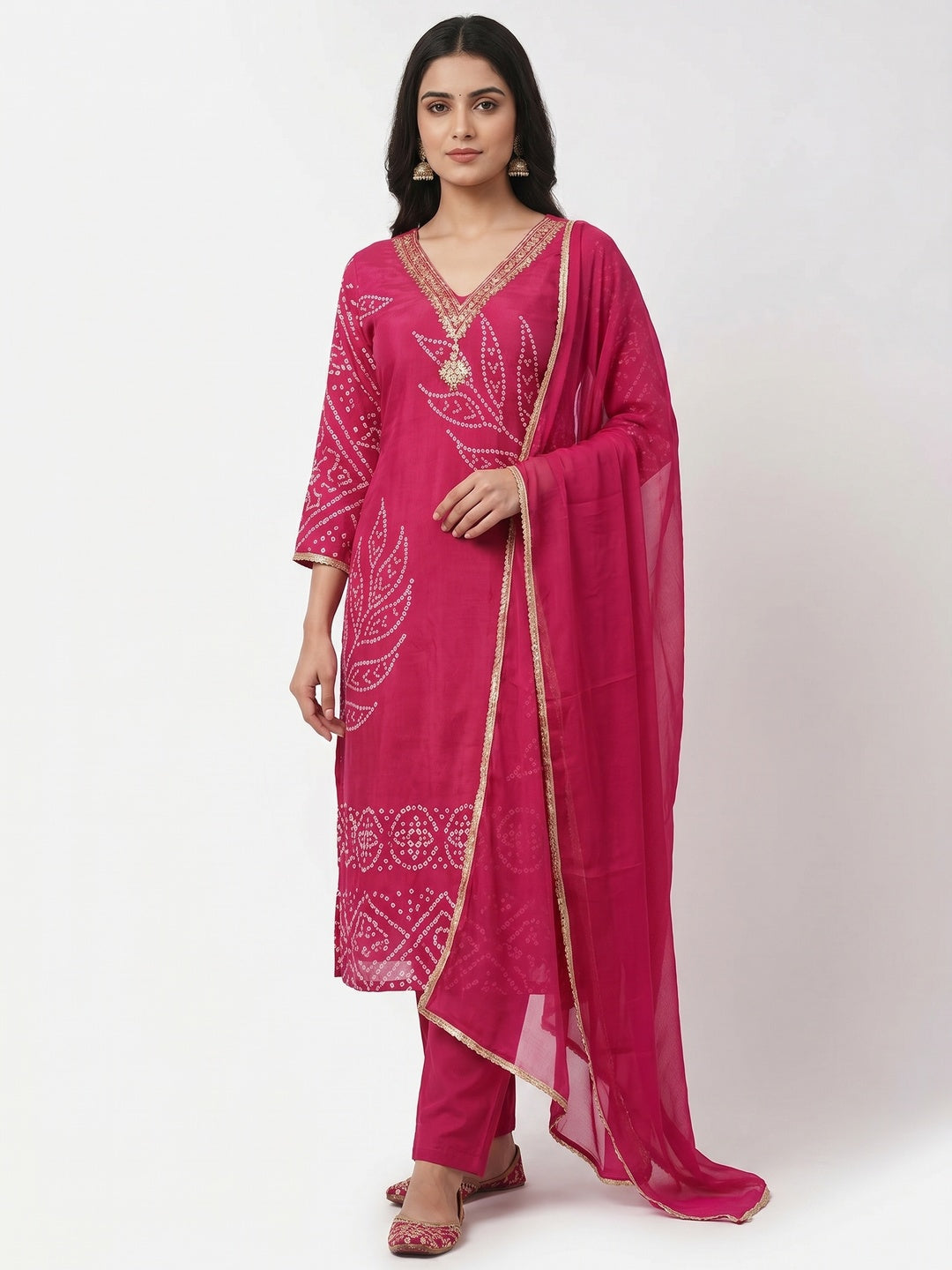 Pink Printed With Handwork Muslin Dress Material - Image 1