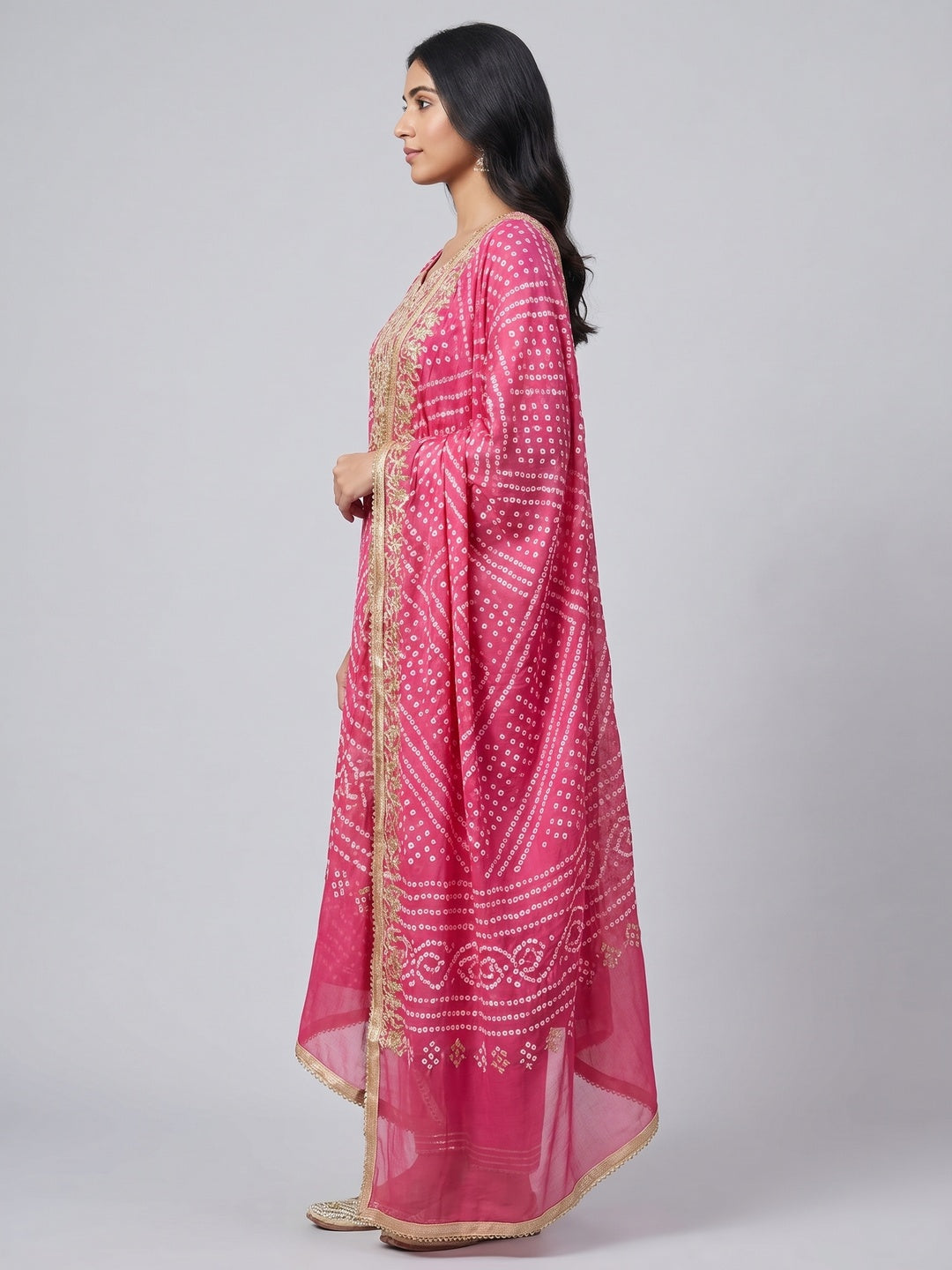 Pink Printed With Handwork Muslin Dress Material - Image 2