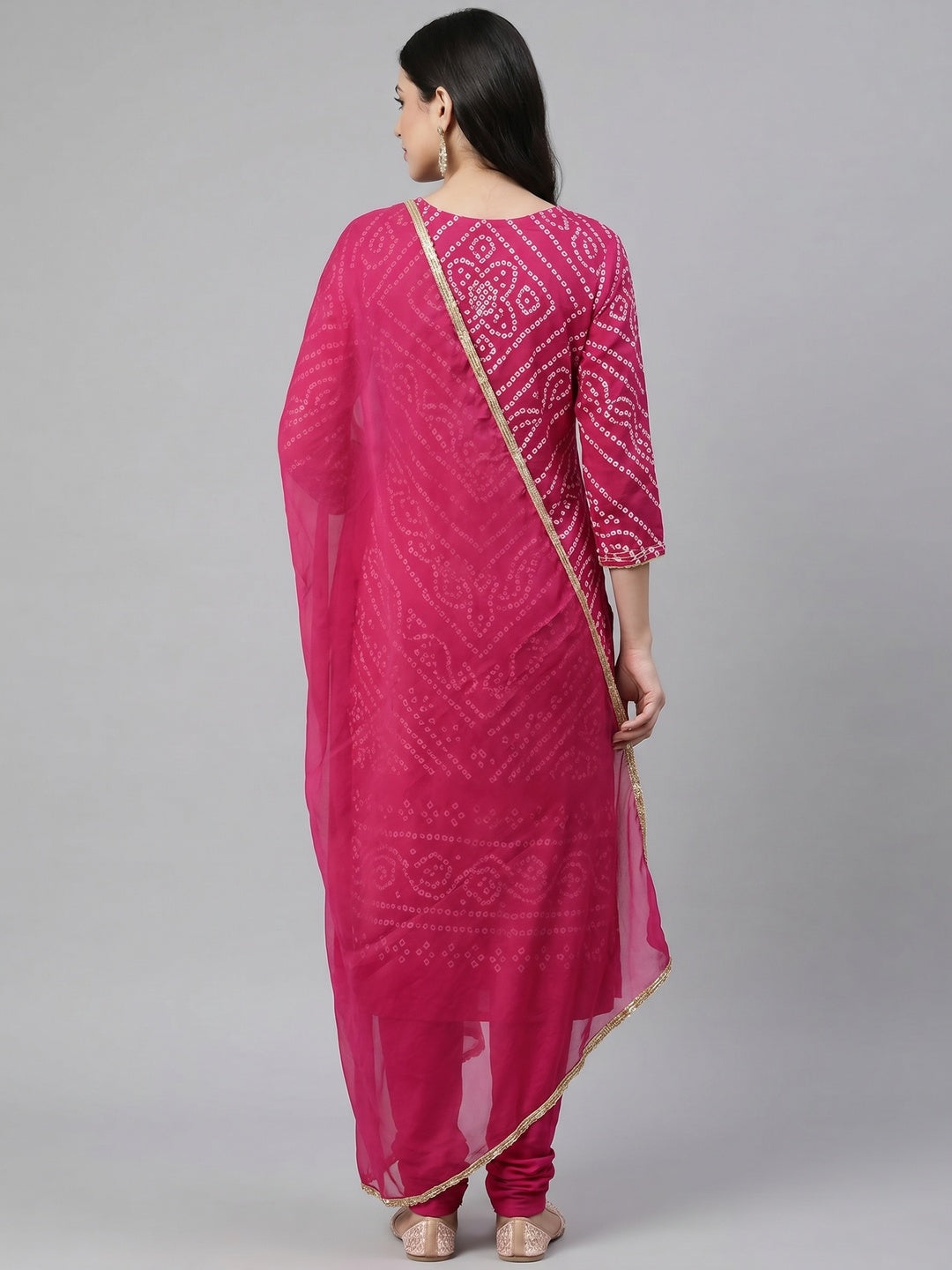 Pink Printed With Handwork Muslin Dress Material - Image 3