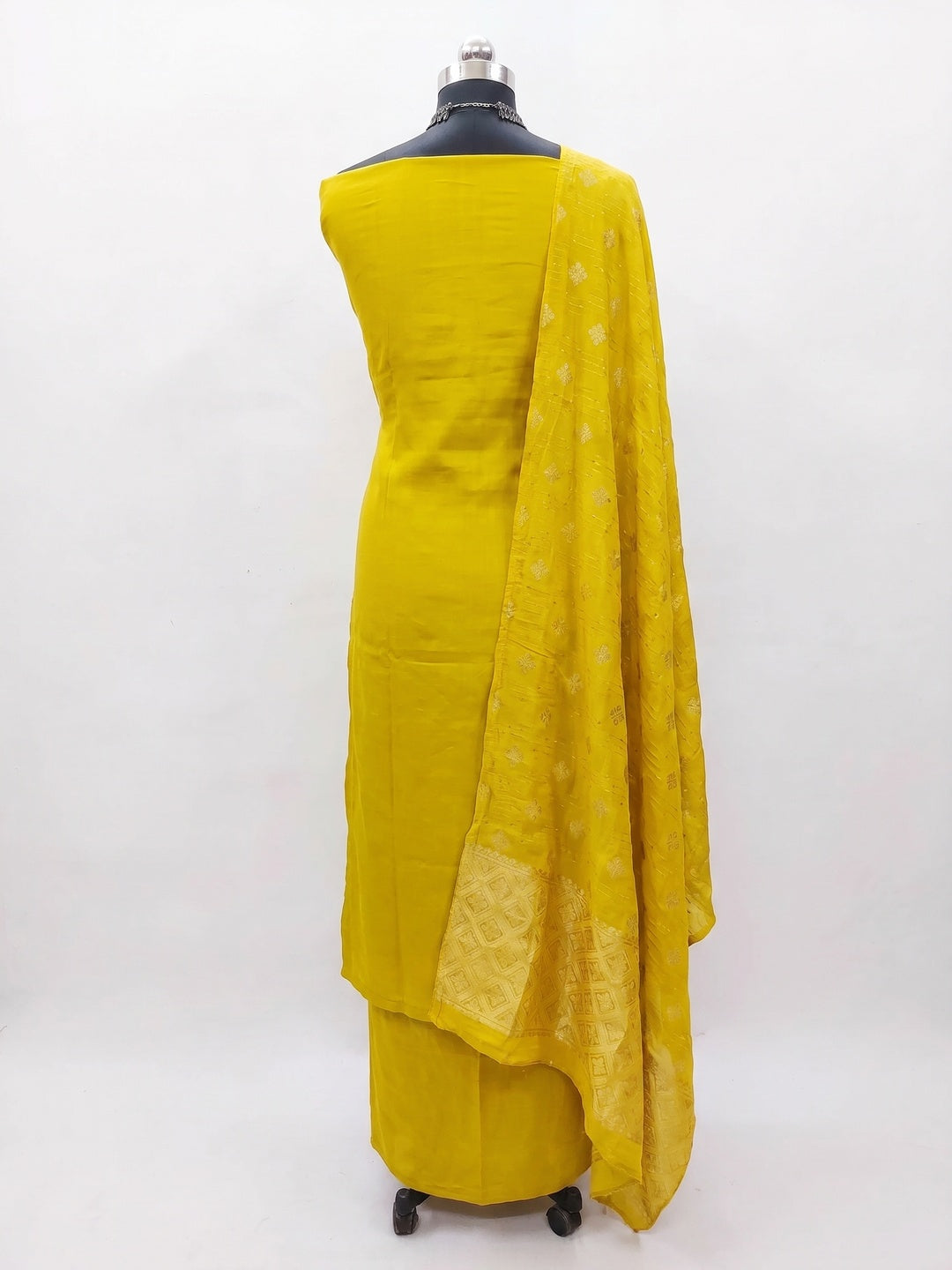 Mustard Beads Embroidered Viscose Dress Material - Image 3