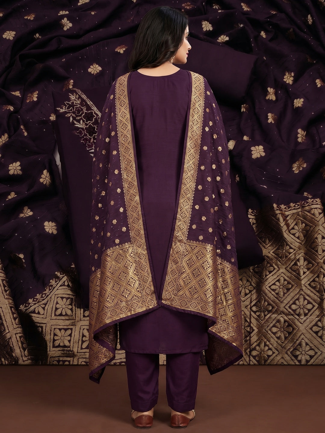 Purple Beads Embroidered Viscose Dress Material - Image 2