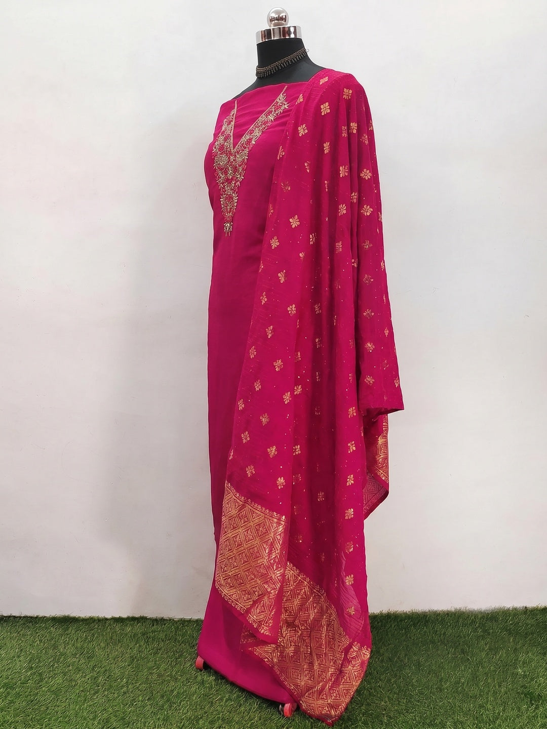 Pink Beads Embroidered Viscose Dress Material - Image 2