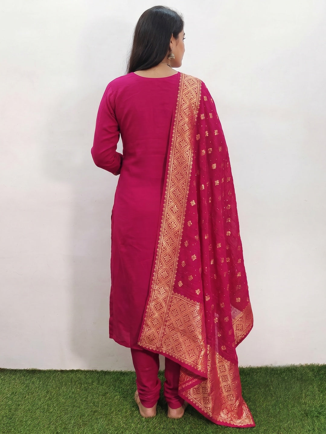 Pink Beads Embroidered Viscose Dress Material - Image 3