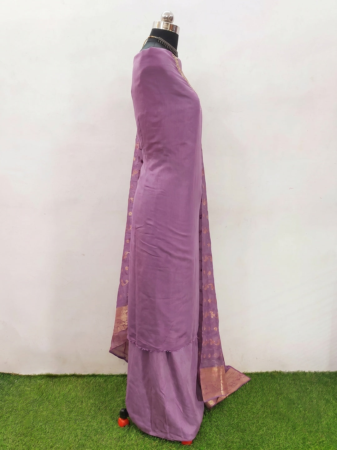 Purple Beads Embroidered Viscose Dress Material - Image 3