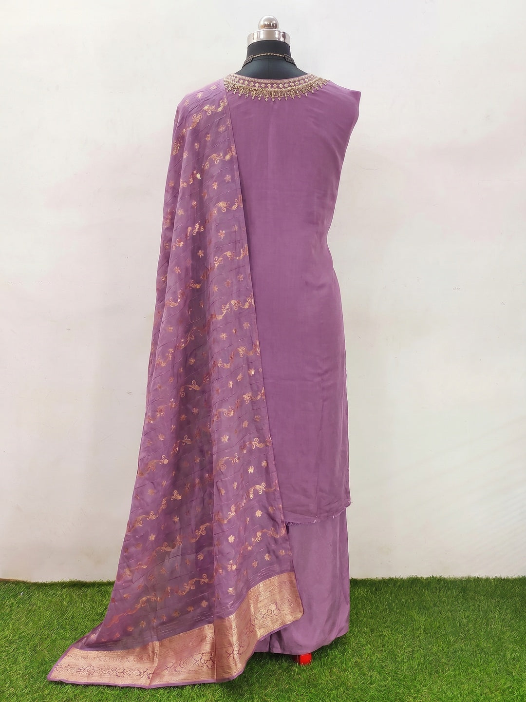 Purple Beads Embroidered Viscose Dress Material - Image 2