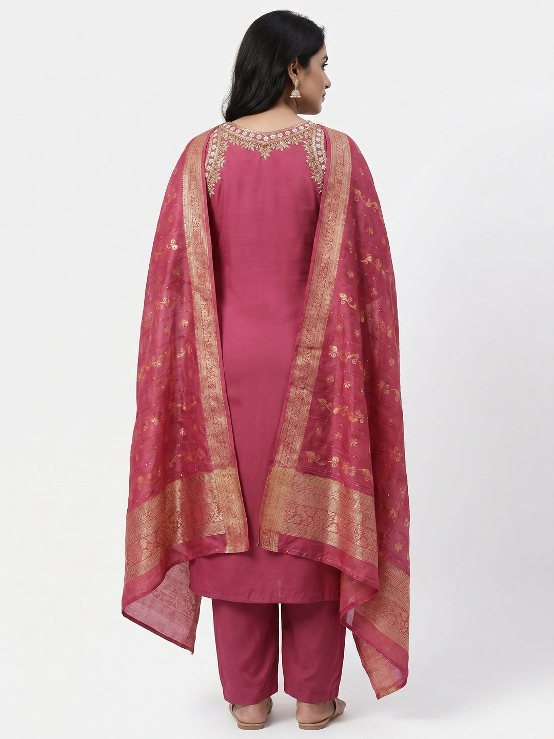 Pink Beads Embroidered Viscose Dress Material - Image 3