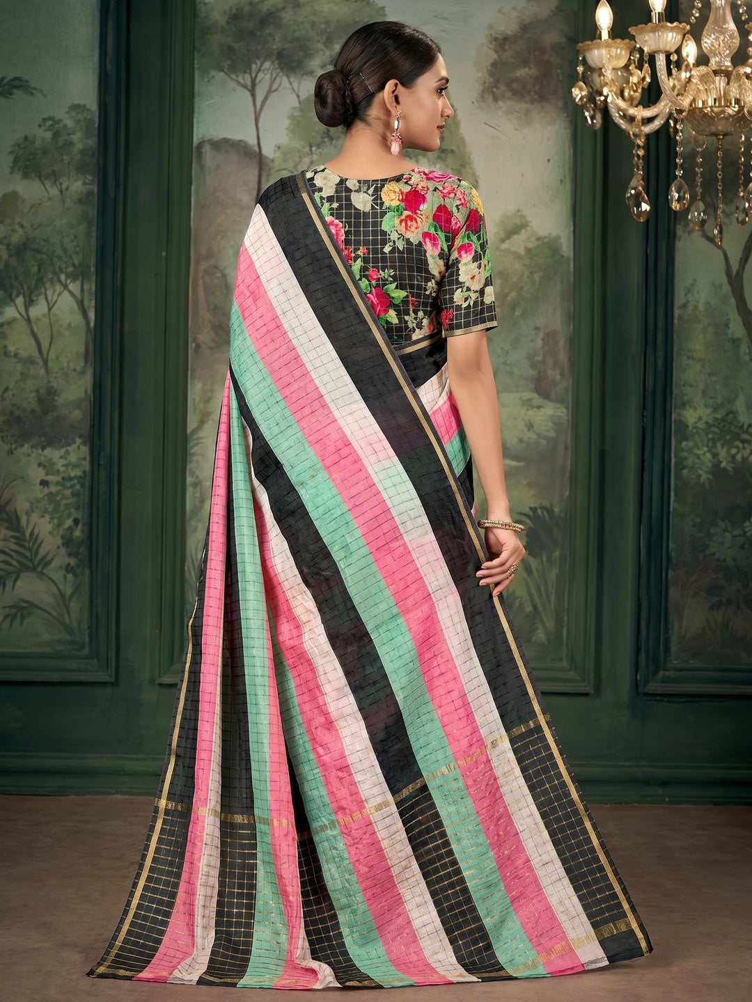 Black Weaving Chanderi Saree - Image 1