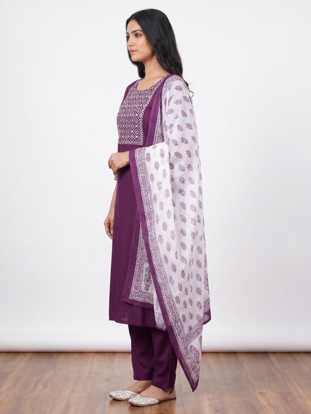 Purple Printed Rayon Dress Material - Image 3